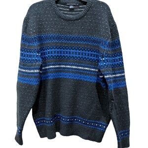 French Connection Wool Blend Gray & Blue FairIsle Men’s Sweater Sz XL